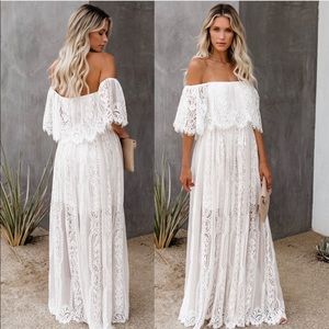 Off the Shoulder Lace Maxi Dress